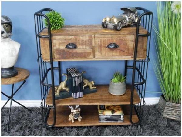 Product photograph of Dutch Industrial Mango Wood And Iron 2 Drawer Cabinet from Choice Furniture Superstore.