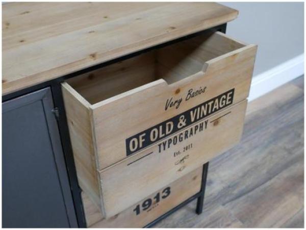 Product photograph of Dutch Industrial Fir Wood And Metal 2 Door 2 Drawer Cabinet from Choice Furniture Superstore.