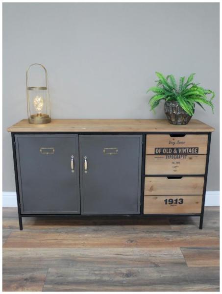 Product photograph of Dutch Industrial Fir Wood And Metal 2 Door 2 Drawer Cabinet from Choice Furniture Superstore.