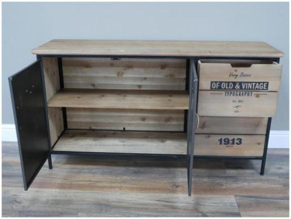 Product photograph of Dutch Industrial Fir Wood And Metal 2 Door 2 Drawer Cabinet from Choice Furniture Superstore.