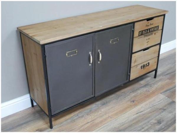 Product photograph of Dutch Industrial Fir Wood And Metal 2 Door 2 Drawer Cabinet from Choice Furniture Superstore.