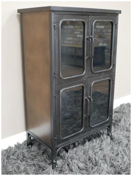 Product photograph of Dutch Industrial Metal And Glass 4 Door Cabinet from Choice Furniture Superstore.