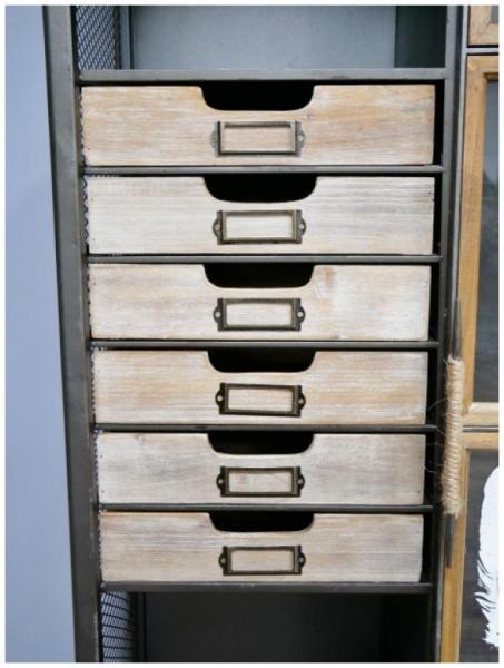 Product photograph of Dutch Industrial Fir Wood And Metal Tall Cabinet from Choice Furniture Superstore.