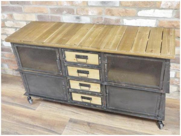 Product photograph of Dutch Industrial 4 Door 4 Drawer Wheels Cabinet from Choice Furniture Superstore.