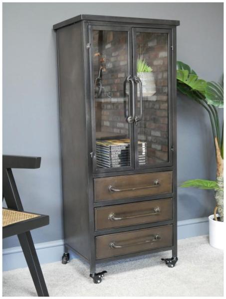 Product photograph of Dutch Industrial Metal And Glass 2 Door 3 Drawer Cabinet from Choice Furniture Superstore.