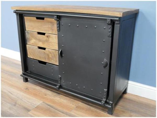 Product photograph of Dutch Industrial Mango Wood And Iron Storge Cabinet from Choice Furniture Superstore.