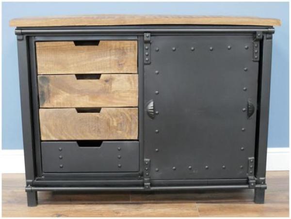 Product photograph of Dutch Industrial Mango Wood And Iron Storage Cabinet from Choice Furniture Superstore.