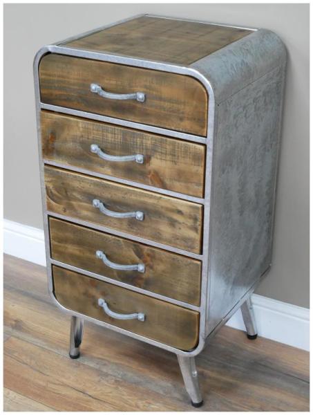 Product photograph of Dutch Industrial Silver And Wooden 5 Drawer Chest from Choice Furniture Superstore.