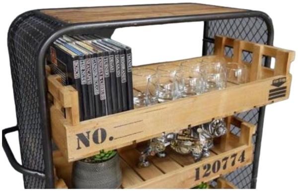 Product photograph of Dutch Industrial Fir Wood And Metal Wheels Shelves from Choice Furniture Superstore.