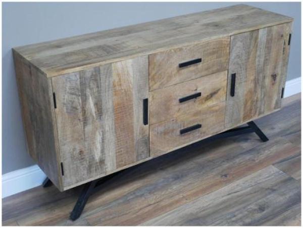 Product photograph of Dutch Industrial Mango Wood 2 Door 3 Drawer Sideboard from Choice Furniture Superstore.