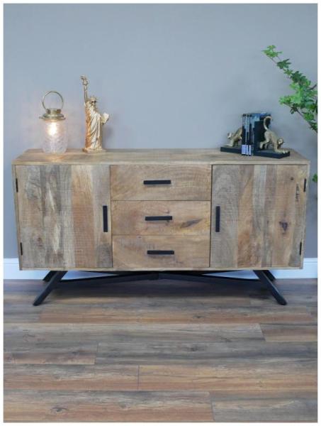 Product photograph of Dutch Industrial Mango Wood 2 Door 3 Drawer Medium Sideboard from Choice Furniture Superstore.