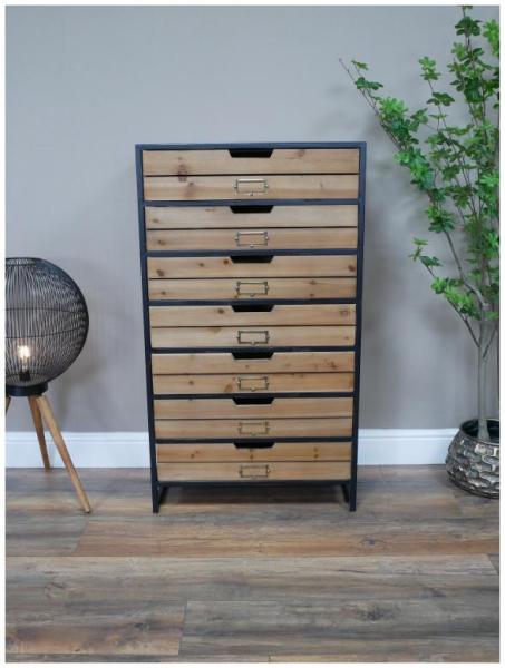 Product photograph of Dutch Industrial Wood And Black Multi Drawer Storage Cabinet from Choice Furniture Superstore.