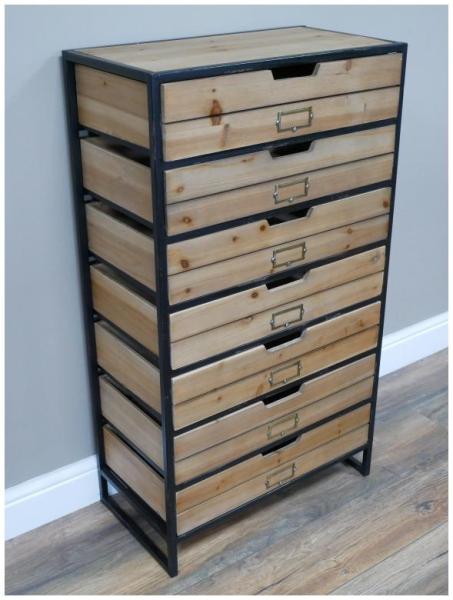 Product photograph of Dutch Industrial Wood And Black Multi Drawer Storage Cabinet from Choice Furniture Superstore.