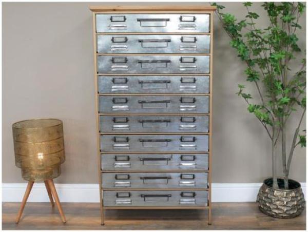 Product photograph of Dutch Industrial Tall 10 Drawer Storage Cabinet from Choice Furniture Superstore.