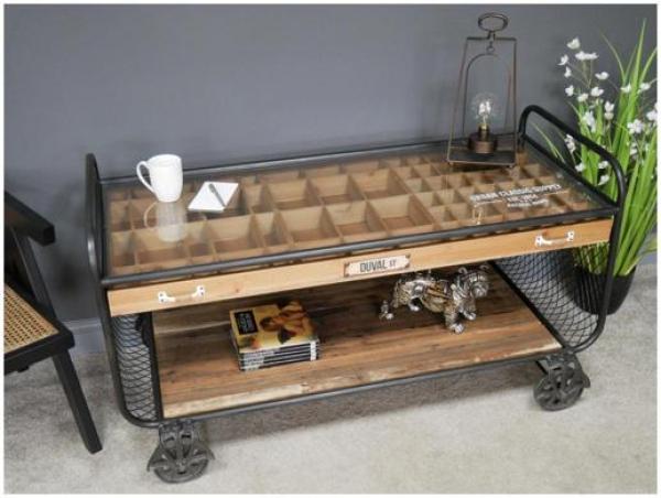 Product photograph of Dutch Industrial Fie Wood And Tempered Glass Top Storage Unit from Choice Furniture Superstore.
