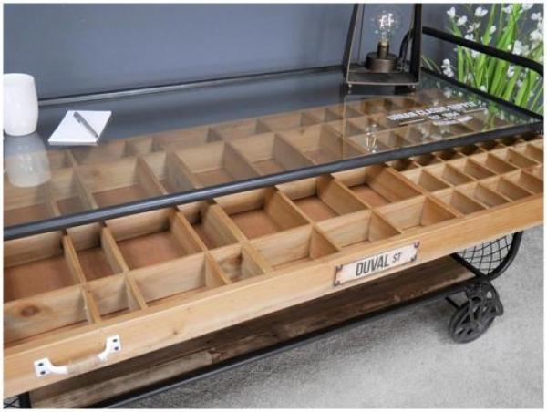 Product photograph of Dutch Industrial Fie Wood And Tempered Glass Top Storage Unit from Choice Furniture Superstore.