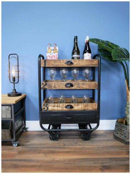 Product photograph of Dutch Industrial Mango Wood And Metal Trolley from Choice Furniture Superstore.