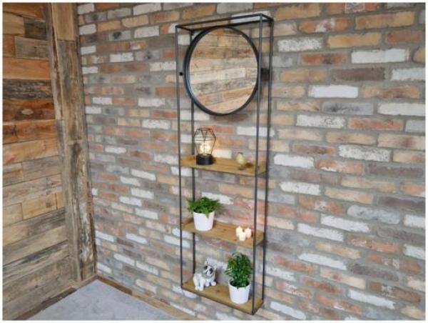 Product photograph of Dutch Industrial Fir Wood Wall Unit With Mirror from Choice Furniture Superstore.