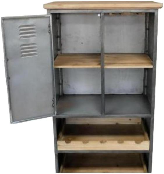Product photograph of Dutch Industrial Fir Wood And Metal Wine Cabinet from Choice Furniture Superstore.