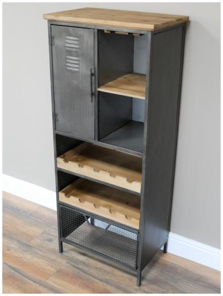 Product photograph of Dutch Industrial Fir Wood And Metal Wine Cabinet from Choice Furniture Superstore.