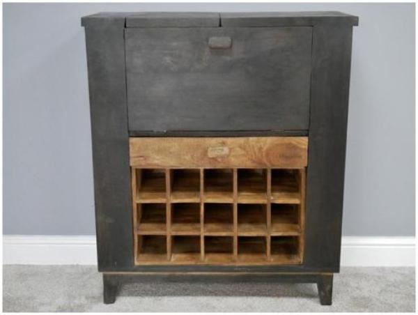 Product photograph of Dutch Industrial Mango Wood And Iron Wine Cabinet from Choice Furniture Superstore.