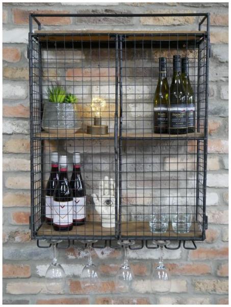 Product photograph of Dutch Industrial Mango Wood And Iron Wine Wall Unit from Choice Furniture Superstore.