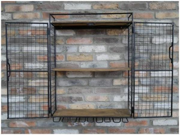 Product photograph of Dutch Industrial Mango Wood And Iron Wine Wall Unit from Choice Furniture Superstore.