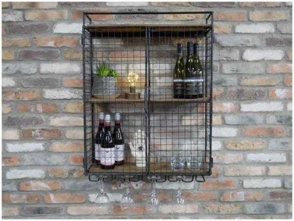 Product photograph of Dutch Industrial Mango Wood And Iron Wine Wall Unit from Choice Furniture Superstore.