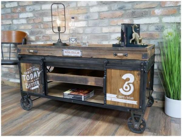Product photograph of Dutch Rustic Industrial Fir Wood Storge Coffee Table from Choice Furniture Superstore.