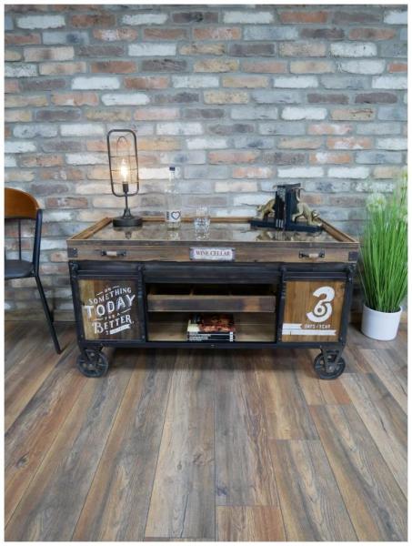 Product photograph of Dutch Rustic Industrial Fir Wood Storge Coffee Table from Choice Furniture Superstore.