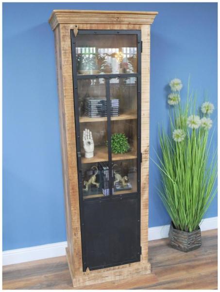 Product photograph of Dutch Industrial Mango Wood And Glass Tall Cabinet from Choice Furniture Superstore.