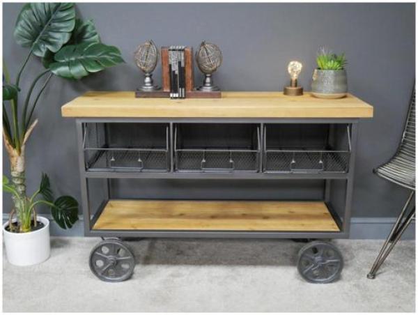 Product photograph of Dutch Industrial Fir Wood And Metal Cabinet from Choice Furniture Superstore.