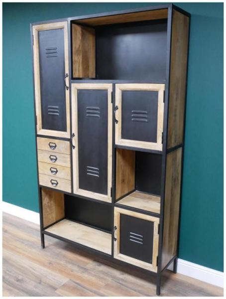 Product photograph of Dutch Industrial Mango Wood 4 Door Large Cabinet from Choice Furniture Superstore.