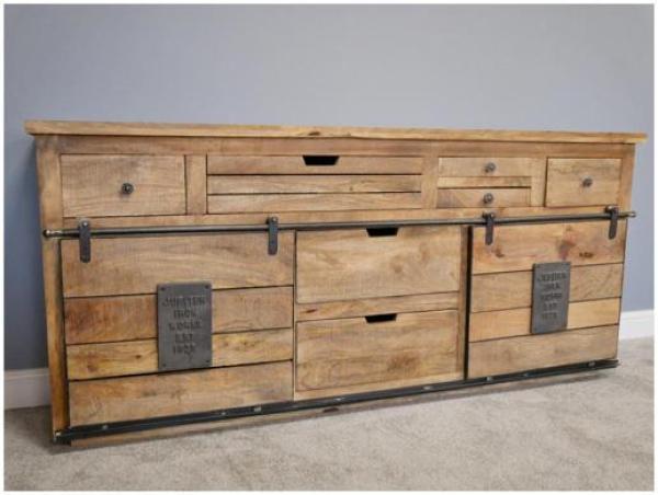 Product photograph of Dutch Industrial Mango Wood Large Sideboard from Choice Furniture Superstore.