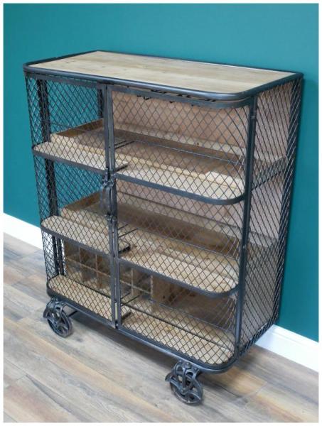 Product photograph of Dutch Industrial Fir Wood And Metal Bar Cabinet from Choice Furniture Superstore.