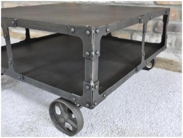 Product photograph of Dutch Industrial Black Metal Wheels Coffee Table from Choice Furniture Superstore.