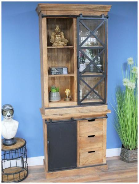 Product photograph of Dutch Industrial Mango Wood And Glass Dresser Unit from Choice Furniture Superstore.