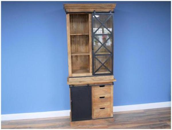 Product photograph of Dutch Industrial Mango Wood And Glass Dresser Unit from Choice Furniture Superstore.