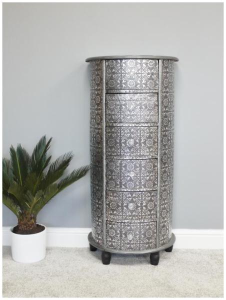Product photograph of Dutch Embossed 6 Drawer Tall Boy from Choice Furniture Superstore.