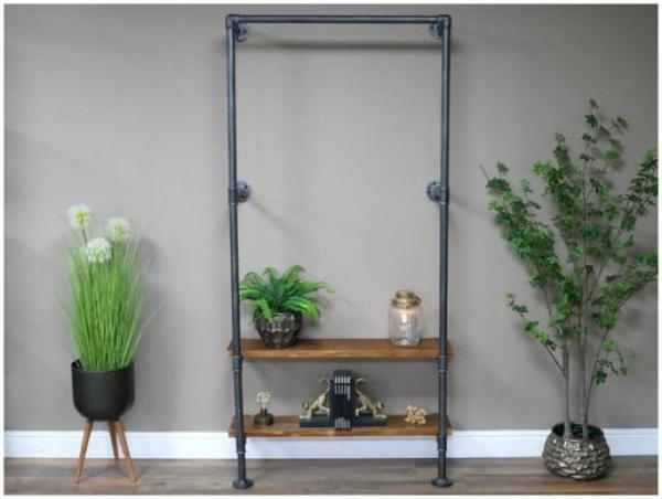 Product photograph of Dutch Industrial Metal Wood Pipe Coat And Shelving Stand from Choice Furniture Superstore.