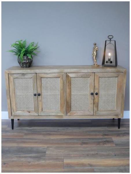 Product photograph of Dutch Rattan Acacia Wood 4 Door Sideboard from Choice Furniture Superstore.