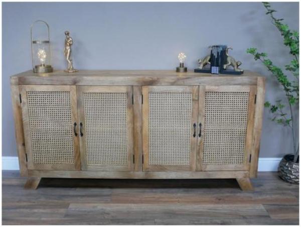 Product photograph of Dutch Acacia Wood And Rattan Large Sideboard from Choice Furniture Superstore.