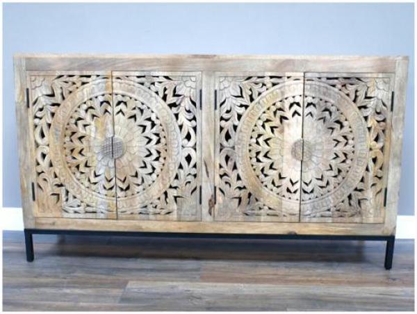 Product photograph of Dutch Mango Wood 4 Door Large Carved Sideboard from Choice Furniture Superstore.