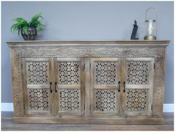 Product photograph of Dutch Mango Wood 4 Door Carved Sideboard from Choice Furniture Superstore.
