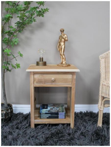 Product photograph of Dutch Teak Wood 1 Drawer Bedside Cabinet from Choice Furniture Superstore.