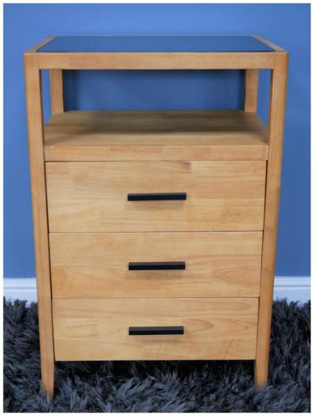 Product photograph of Dutch 3 Drawer Black Glass Top Wooden Bedside Cabinet from Choice Furniture Superstore.
