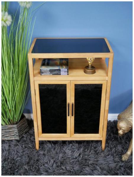 Product photograph of Dutch Black Glass Door And Wooden Bedside Cabinet from Choice Furniture Superstore.