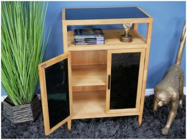 Product photograph of Dutch Black Glass Door And Wooden Bedside Cabinet from Choice Furniture Superstore.