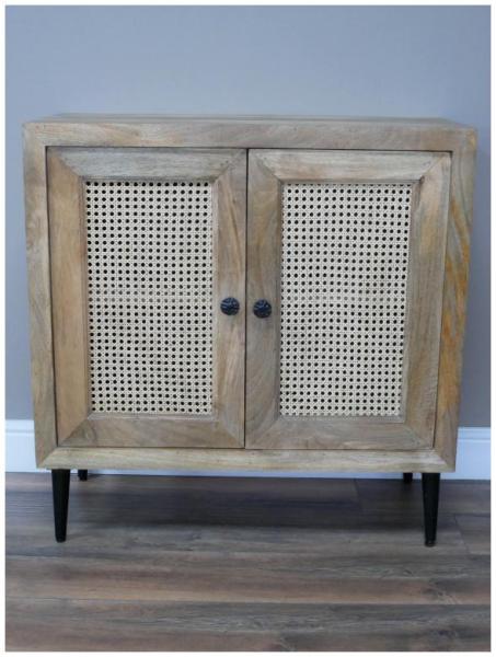 Product photograph of Dutch Wood And Rattan 2 Door Small Storage Cabinet from Choice Furniture Superstore.