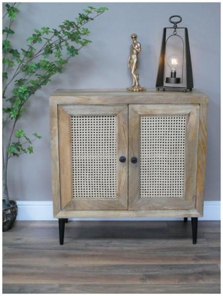 Product photograph of Dutch Wood And Rattan 2 Door Small Storage Cabinet from Choice Furniture Superstore.